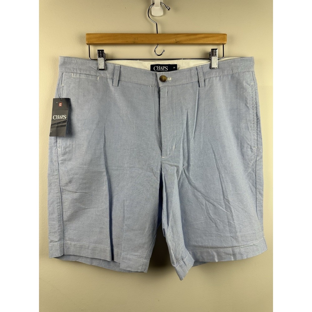 Men's‎ Chaps Flat Front Shorts 38 Inseam 8.5 Palace Blu Light Blue 100% Cotton
